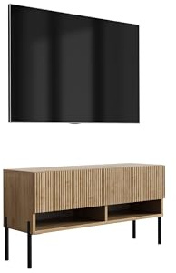 3E 3xE living.com TV-Schrank mit geriffelter Front, Eiche Craft, gerade Schwarze Beine, 100 × 32 × 52 cm