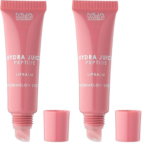 MUA Hydra Juice Peptide Lip Balm, Watermelon Sorbet (Pack of 2) | Pink Shade with a Watermelon Scent, Hydrating Formula with Vitamin E, Vegan & Cruelty Free