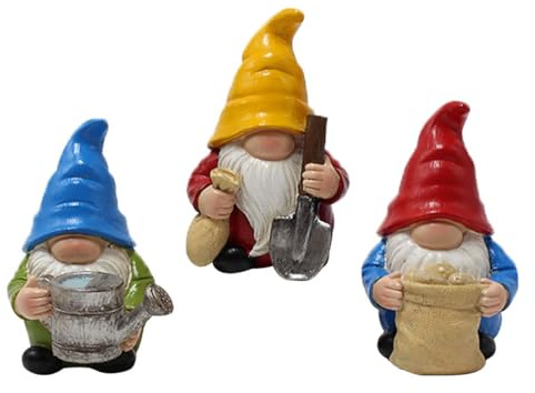 BETOOKY 3pcs Resin Garden Gnome Ornaments Set with Realistic Shape, Well-made and Easy to Move Figurines for Outdoor Garden Decoration