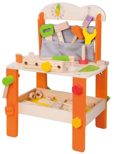 Classic World Wooden Kids DIY Tool Bench, Work Bench, Construction Set, Eco-Friendly Wood, Includes Wooden Tools, Nuts, Bolts, Phone, 41 x 30 x 60 cm, 3 Years+