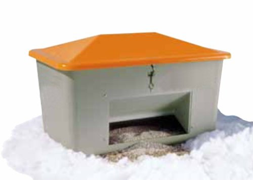 GFK-Streugutbehälter 200L = 890x590x670mm grau/orange mit Entnahmeöffnung