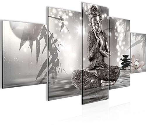 Runa Art Bild Wohnzimmer Schlafzimmer Buddha Feng Shui 5 Teilig Meditation Schwarz Weiss Wandbilder auf Vlies Leinwand 503453b