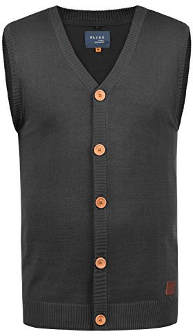 Blend BHLennardo Herren Pullunder Strickweste Feinstrick Weste mit V-Ausschnitt Holz-Knopfleiste ärmellos Baumwollmischung Regular fit, Größe:M, Farbe:Charcoal (70818)