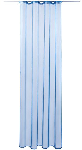Gardine mit Kräuselband, Transparent Voile 140x145 cm (Breite x Länge) in blau - Mittelblau, viele weitere Farben und Größen