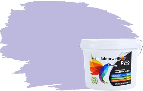RyFo Colors Bunte Wandfarbe Manufakturweiß Flieder 3l - weitere Blau Farbtöne und Größen erhältlich, Deckkraft Klasse 1, Nassabrieb Klasse 1