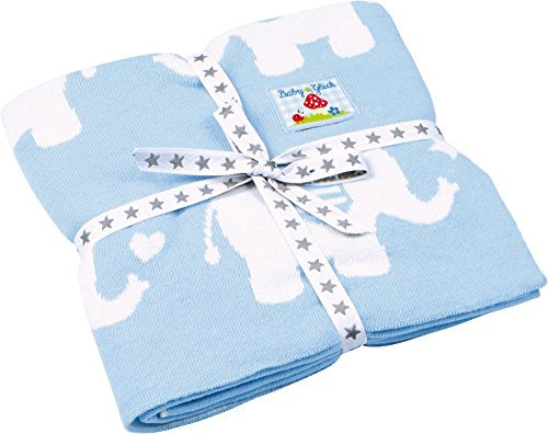 Die Spiegelburg 15289 Strickdecke Elefant BabyGlück, hellblau (ca. 70 x 90 cm)