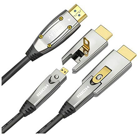 Jeirdus 100 Mètres Câble Fibre Optique AOC HDMI 18 Gbps Haute Performance 4K60HZ, avec Petits connecteurs Micro et connecteurs HDMI Standards, routage Facile 100meters