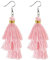 AD Beads Fashion Charm Crystal Silk Tassel 3 Layers Fan Fringe Dangle Earrings (28 Pink)