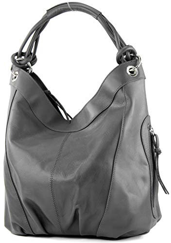 modamoda de - Z18 - ital Damenhandtasche aus Leder/Nappaleder, Farbe:Graphitgrau