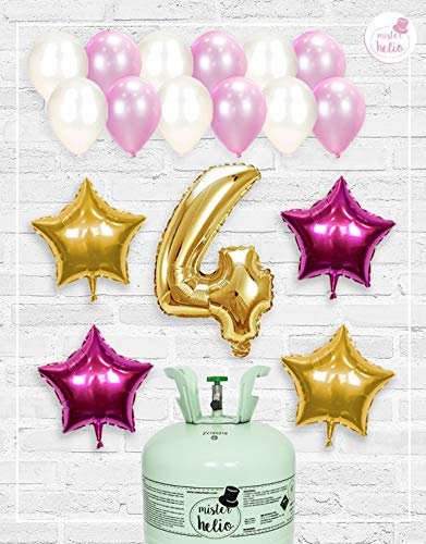 Bombona de Helio Mrhelio+Globos cumpleaños Niña números (Cumple niña 4 años)