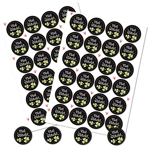 Logbuch-Verlag 48 Viel Glück Text Aufkleber Geschenkaufkleber Ø 4 cm Abschied Prüfung Neujahr Geschenk Etiketten schwarz grün