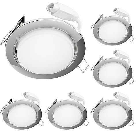 ledscom.de LED Decken-Einbaustrahler RUBA chrom je 644lm weiß 3-Stufen Dimmen ohne Dimmer rund flach 107mm Ø 6er Set