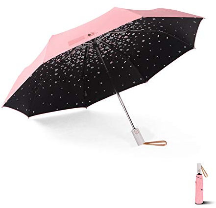 Meiyijia Regenschirm - UV-undurchlässig inkl,Wasserabweisende Teflon-Beschichtung,Auto Offene & Close, Leicht & Kompakt (Pink + Kirschblüte)
