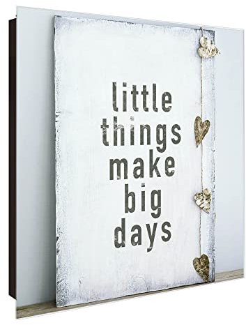banjado® Großer Schlüsselkasten Glas/Schlüsselbox 30cm x 30cm mit 50 Haken - Motiv Little Things/Schlüsselkasten modern für Schlüsselaufbewahrung mit beschreibbarer, magnetischer Glastür