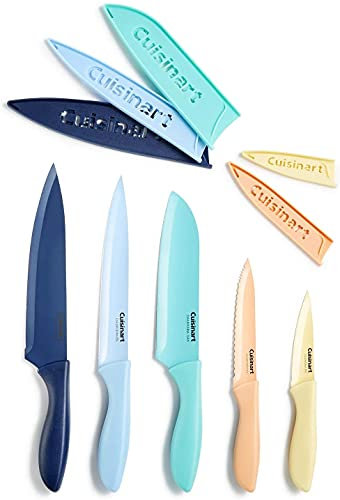 Cuisinart C55-10PCERM - Juego de cuchillos recubiertos de cerámica con fundas protectoras de cuchillas (juego de 10 piezas) en colores pastel oscuro