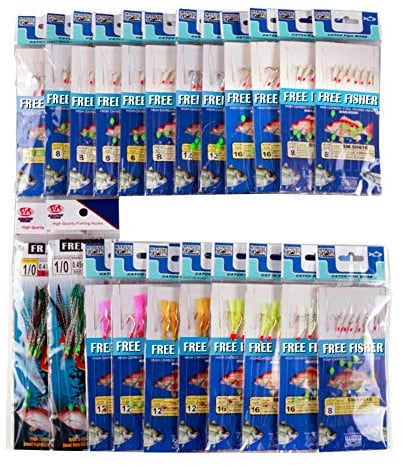Free Fisher 22 Packs Bait Rigs Set, Fishing Bait Rigs,Fishing Rigs with Sharp Hooks,Soft Shrimp Lure Surf Fishing Rigs Fish Skin Feather Hooks for Freshwater