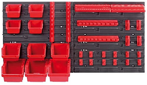 Kistenberg Wandregal Stapelboxen Werkzeughalterungen SET 35 tlg. Lochwand Sichtlagerkästen Sichtlagerboxen Sortimentskasten Werkstattwand (2x Werkzeugtafel 10x Kästen, Halterungen erweiterbar, KOR4)