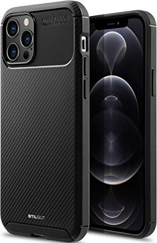 STILGUT Carbon Auto Focus kompatibel mit iPhone 12 & iPhone 12 Pro (6.1) TPU Hülle im Carbon Design, TPU Cover, stoßfeste Handyhülle - Schwarz
