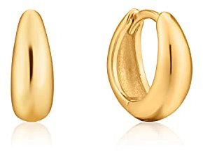 ANIA HAIE Damen Ohrstecker Luxe Minimalism Huggie Hoop aus Sterling Silber 14k vergoldet, Länge 11mm, inkl. Geschenkverpackung