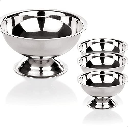Kerafactum 4 Eisbecher Eisschalen Eispokal EIS Becher | Schale Eisschale runde Form Dessert Schale Ø 9 cm Dessertschale | zum dippen Schüssel für Eiscreme servieren aus Edelstahl | Ice Cream Bowl