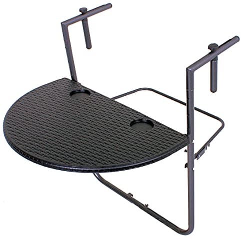 Spetebo Balkon Hängetisch Rattan Optik in anthrazit - halbrund - 60x63 cm - Klapptisch höhenverstellbar Tisch klappbar Balkon Hängetisch