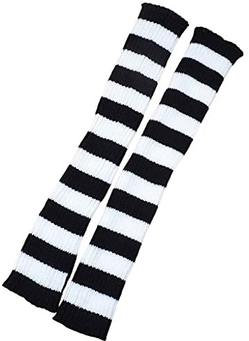 KerDejar Bunt gestreifte Beinstulpen, Gothic, Punk, , Studenten, gestrickt, Kniestrümpfe schwarz + weiß