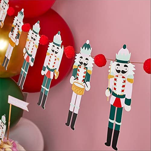 Christmas Nutcracker Pom Pom Garland, Traditional Festive Party Hanging Nutcracker Decoration, Childrens Nutcracker Bunting 2m