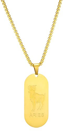 AFSTALR Gold Kette 12 Sternbilder Widder Halskette Herren Tierkreis Kette Dog Tag Anhänger Konstellation Kette
