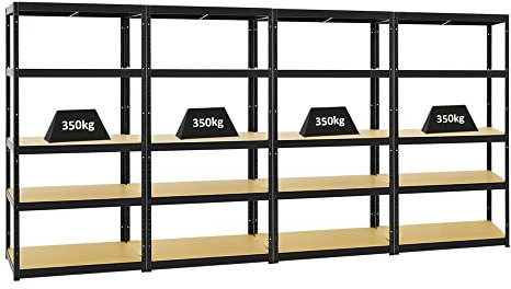 PROREGAL Mega Deal 4er-Set Schwerlastregale Slim Elephant 180x90x45cm mit 5 Ebenen Fachlast 350kg Schwarz