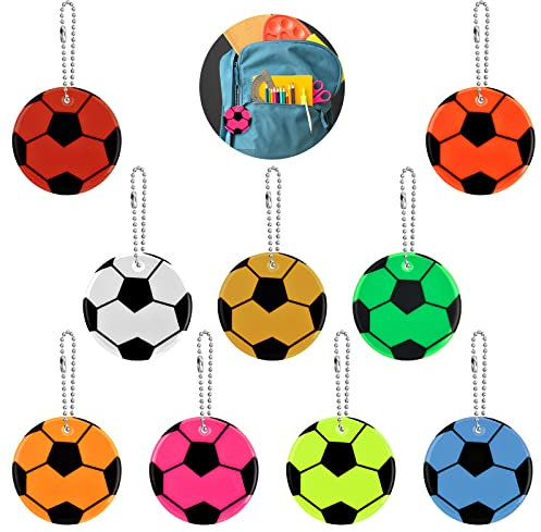 Jinlaili 9 Stück Kinder Reflektor Anhänger, Fußball Reflektoren Kinder, Sicherheits Reflektor Anhänger, Reflektor Anhänger für Schultasche, Rucksack, Kinderwagen, Kleidung, Haustier