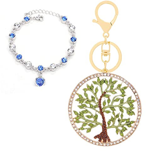 HEYU Portachiavi con strass dolce albero della vita,Ciondolo per auto,Portachiavi con ciondolo a forma di animale scintillante, Verde oliva, 1