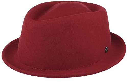 LIERYS Blank Pork Pie Damen/Herren - Filzhut wasserabweisend - Porkpie knautschbar - Hut aus Wollfilz - Wollfilzhut Sommer/Winter dunkelrot L (58-59 cm)