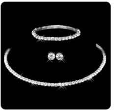 Wedity Braut Kristall Halskette Silber Ohrringe Armband Set Hochzeit Halsband Halsketten Hochzeitsschmuck für Frauen und Mädchen (1 Schicht)