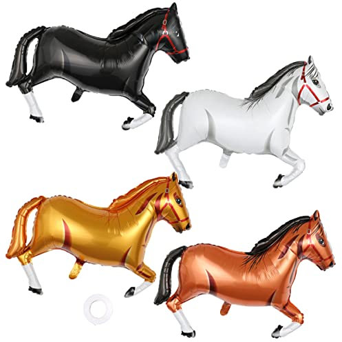 Jxuzh 4 Stück Folienballon Pferd Ballon Pferd Geburtstag Party Deko Set Pferd-förmige Luftballons Xxl Pferde Luftballon 101 * 72cm Für Pferderennen Geburtstag Baby Shower Cowboy Dekor 4 Farben