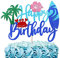 1 Stück Surfing Happy Birthday Cake Topper Glitter Summer Geburtstag Tortendeko Blume Krabbe Palme Blatt Surfbrett Kuchendekoration für Strand Surfen Hawaii Luau Thema Baby Shower Geburtstag Party
