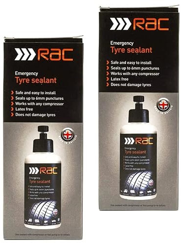 2 x RAC Emergency Tyre sealant 300ml for Punctures, Flats, & Tears up to 6mm | Works with any Compressor | Does Not Damage Tyres |Suitable for Cars, Vans, Electric Cars, Caravan, Bikes |