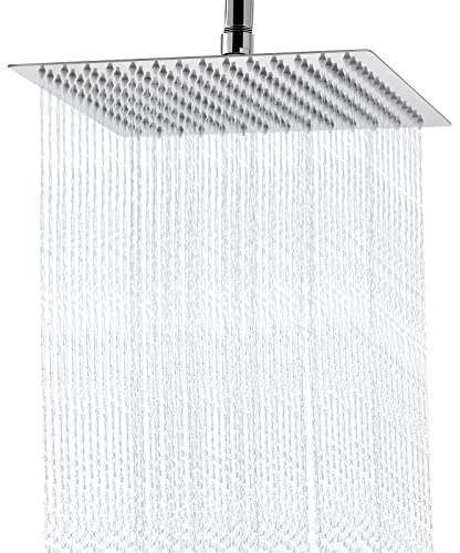 Aiscsc Rain Shower Head - 10 Inch High Pressure Shower Heads 304 Stainless Steel Ultra Thin Square Showerhead Pressure Boosting Design, Ceiling or Wall Mount