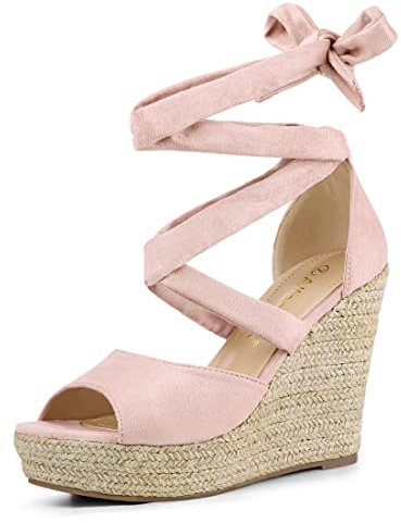 Allegra K Sandales compensées à Lacets pour Femmes Rose Clair 37
