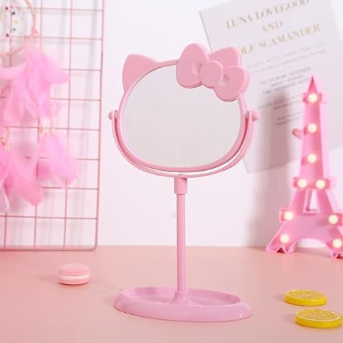 VNSPORT Schreibtischspiegel, Katzenform, Kawaii & Schminkspiegel für Sie im Badezimmer oder Schlafzimmer, Rosa, Geburtstagsgeschenk für Hello, Kitty Fans