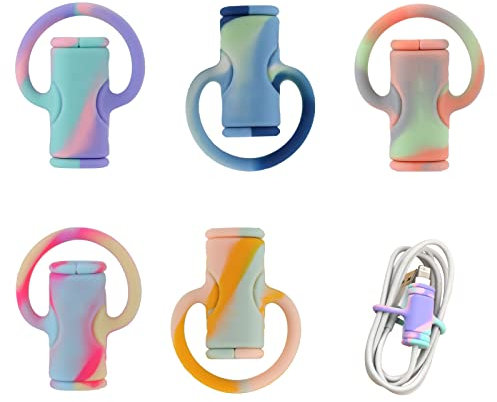 SAVITA 5pcs Data Cable Protector, Silicone Cord Saver Cute Silicone Data Cable Winder 2 In 1 Data Cable Protector Anti-Break Data Cable Protective Cover (Colorful)