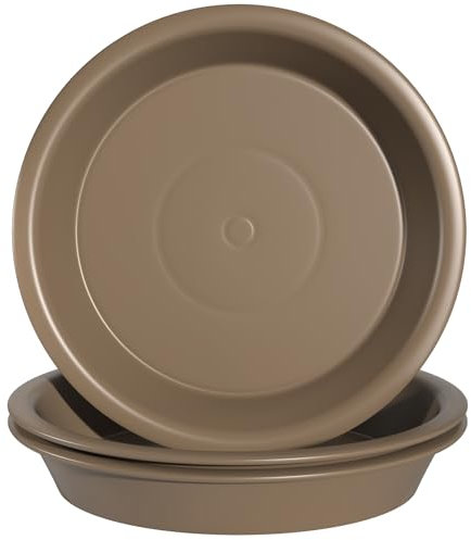 GAKUMXL Plant Saucer 15 20 27 30 cm 3 Pack plant tray Heavy Duty Sturdy Durable Thicker Plastic Plant Drip Trays for Indoor Outdoor Garden (27 cm, Brown)