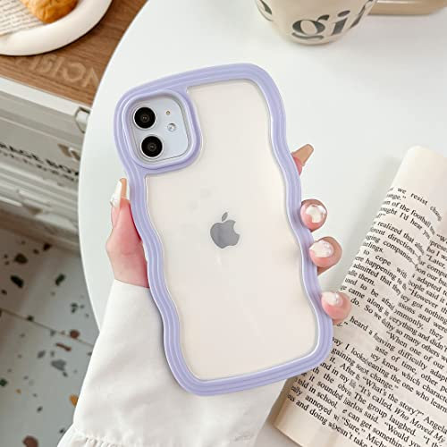 XIZYO Clear Case for iPhone 11 6.1 Inch, Cute Transparent Curly Wave Frame Aesthetic Design Soft TPU Bumper Case, for Women Girls Slim Shockproof Protective Phone Case, Purple