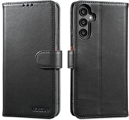 LENSUN Echtleder Hülle für Samsung Galaxy A34, Handyhülle [Echtes Leder][Magnetverschluss][RFID] Handytasche Lederhülle Flip Cover für Samsung Galaxy A34 5G - Schwarz