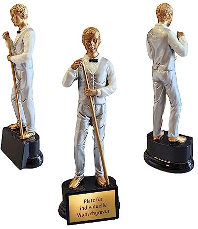 eberin · Billard Pokal · Billardspieler Trophäe · Billard Wanderpokal · Billardspieler mit Queue · Billard Pokal mit Wunschtext · Größe 18 cm