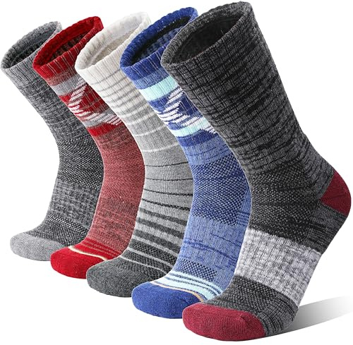 Welwoos 5 Paar Merino Wandersocken, Warme Thermosocken, Outdoor Merinowolle Socken, Dicke Trekking Sportsocken für Herren Damen