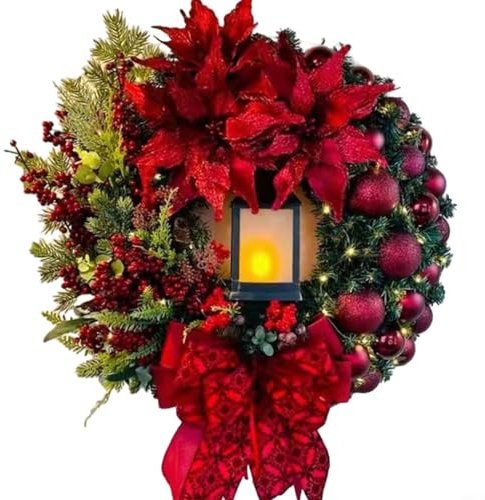 Weihnachtskranz Ornament Weihnachts Öllampe mit Weihnachtsdekoration Weihnachtsgirlande künstlich Türkranz(40cm)