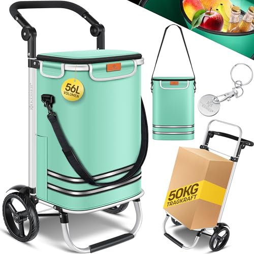 KESSER® Chariot de Courses Pliable avec Une capacité de 56 litres et Une Charge maximale de 50 kg | Chariot 3-en-1, Diable et Sac à bandoulière | Chariot de Courses Pliable avec Compartiment