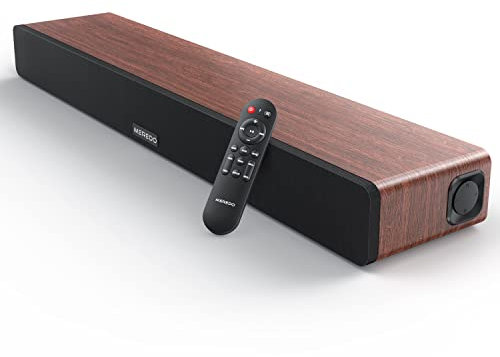 MEREDO Soundbar in legno 2.1 CH per TV, subwoofer integrato 165 W, 5 modalità EQ (regolazione alti e bassi) ARC/BT 5.0/ottico/AUX per home theater, 31, D47Plus marrone