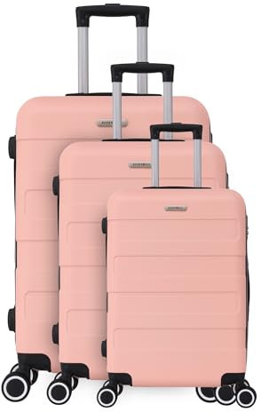 TROLLEY ADC Set de 3 valises rigides – Cabine 55cm, Moyenne 66cm, Grande 76cm – ABS renforcé – Roues Doubles 360° silencieuses – Cadenas à Code – Rose Gold – Collection Tropic Livraison Gratuite
