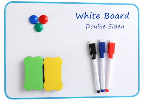 Magnetisches Mini Whiteboard Set - Magnetwand kinder im A4 Format (30 x 21 cm) inklusive trocken abwischbaren Stiften, Magnete und Radiergummi. Ideal für Kinder.